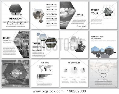 The minimalistic vector illustration of the editable layout of square format covers design templates for brochure, flyer, magazine. Abstract polygonal modern style with hexagons.
