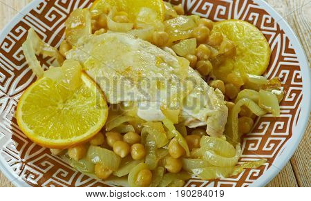 Poulet Mehshi - Tunisian chicken roast. close up
