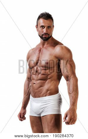 Muscular Atletic Man In Underwear Isolated White