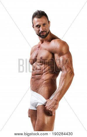 Muscular Atletic Man In Underwear Isolated White