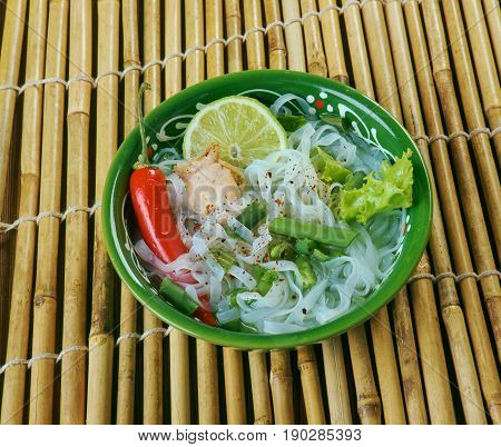 Lao Rice Noodle Soup - Foe. close up.