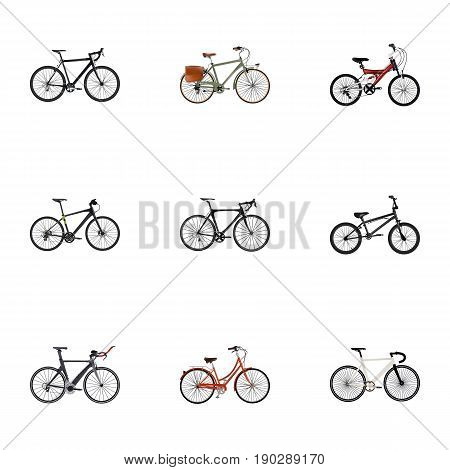 Realistic Working, Cyclocross Drive, Hybrid Velocipede And Other Vector Elements. Set Of Bike Realistic Symbols Also Includes Bicycle, Adolescent, Teenager Objects.
