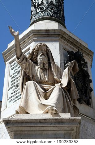 ROME, ITALY - SEPTEMBER 02: Seer Ezekiel by Carlo Chelli on the Column of the Immaculate Conception on Piazza Mignanelli in Rome, Italy on September 02, 2016.