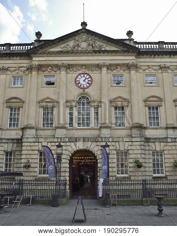 The Corn Exchange Corn Street Bristol Grade I listed building completed 1743 The clock has two minute hands showing GWT and Bristol time