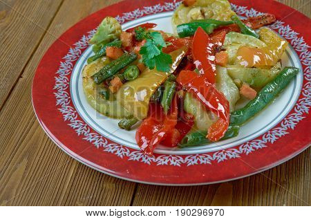 Lucanian ciambotta Roman Style Vegetables. close up.