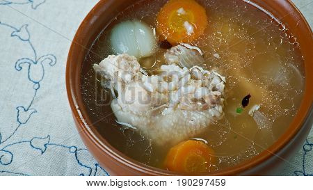 Toyuq shorbasi - Turkish chicken soup.close up.