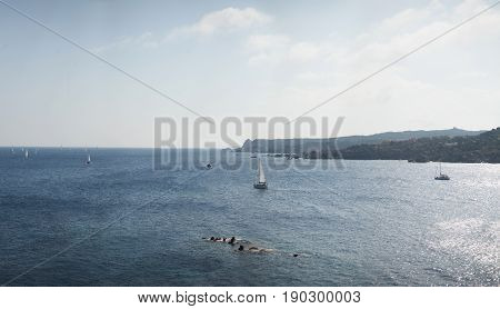 Sea panorama with sailboats Sardinia Santa Teresa Gallura