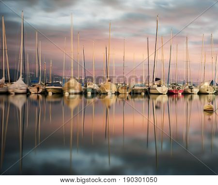 Pully in Vaud Canton at night by the shores of Lake Leman (Lake Geneva)