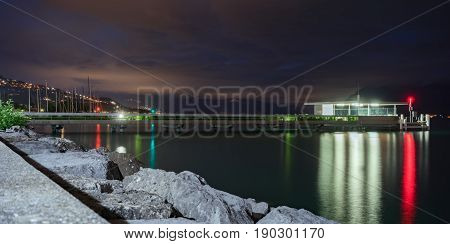 Pully in Vaud Canton at night by the shores of Lake Leman (Lake Geneva)