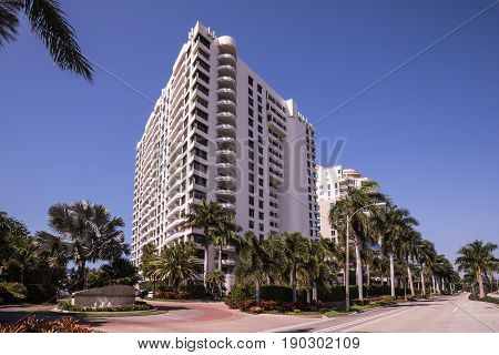 Park Shore Naples. Florida. Luxury coastline with hotels and palm trees in Naples. USA