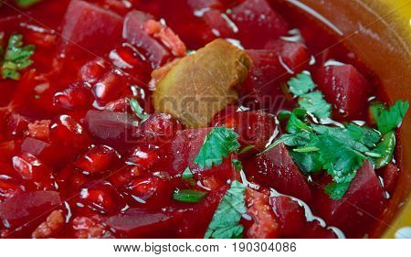 Shorbat Rumman Iraqi Pomegranate Stew. close up
