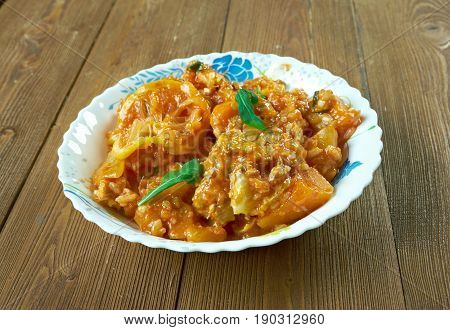 Jamaican Pumpkin Rice Recipe With Saltfish. close up