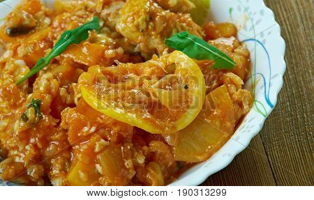 Jamaican Pumpkin Rice Recipe With Saltfish. close up