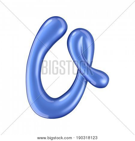 Glossy blue letter O uppercase. 3D rendering font with glint isolated on white background.