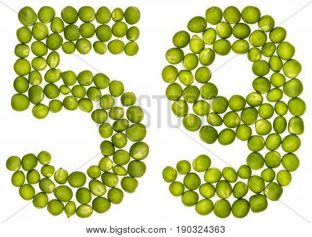Arabic Numeral 59, Fifty Nine, From Green Peas, Isolated On White Background