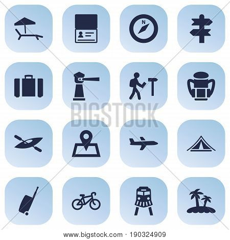 Set Of 16 Travel Icons Set.Collection Of Baggage, Seamark, Location And Other Elements.