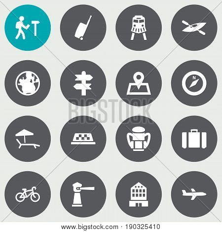 Set Of 16 Relax Icons Set.Collection Of Aircraft, Planet, Seamark And Other Elements.