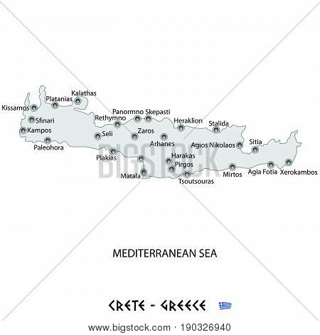 Island Of Crete In Greece White Map Illustration