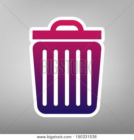 Trash sign illustration. Vector. Purple gradient icon on white paper at gray background.