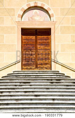 Italy  Lombardy      Tradate  Old   Church    Brick Tower Step Wall