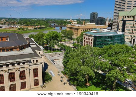 Looking down on Columbus, Ohio along the Scioto River