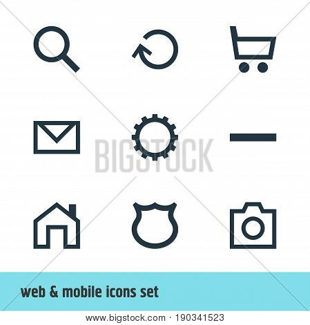 Vector Illustration Of 9 User Icons. Editable Pack Of Shield, Cogwheel, Mainpage And Other Elements.
