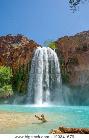 World famous Havasu Falls shot taken from the bottom of the falls.