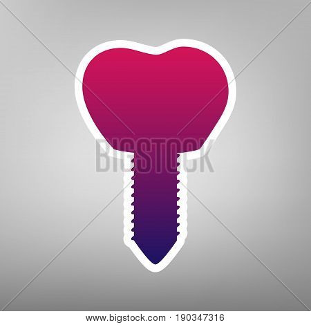 Tooth implant sign illustration. Vector. Purple gradient icon on white paper at gray background.