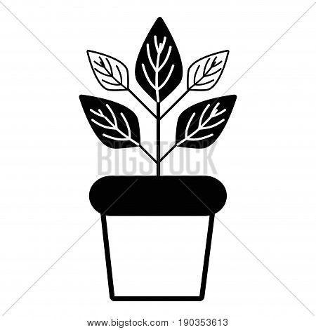 contour plant inside flowerpot to ecology preservation vector illustration