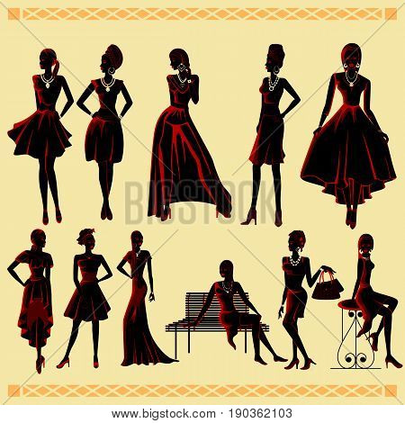 Vector design of beautiful African black woman modern stylish model