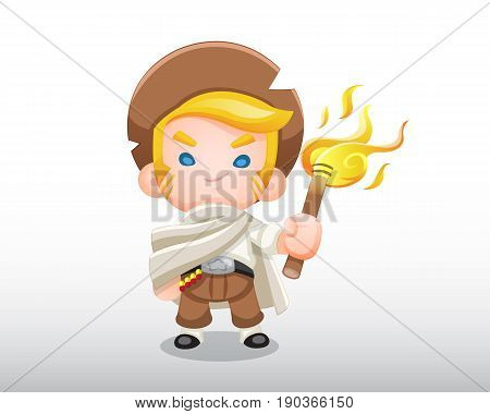 Vector Young Adventurer with Flame Torch Illustration