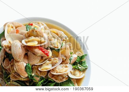 Stir-Fried Clams with Curry Thailand food, sea food.