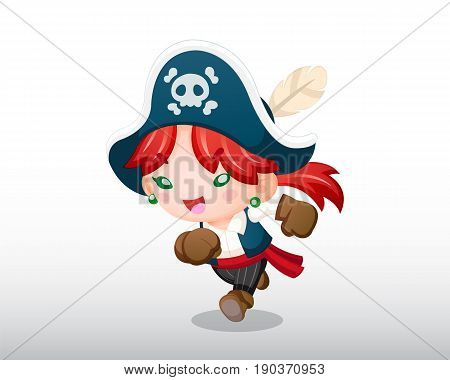 Vector Red hair Pirate Girl Running Illustration