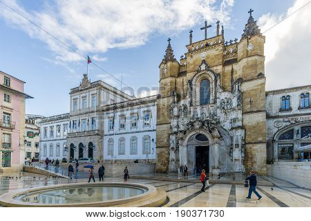 COIMBRA,PORTUGAL - MAY 12,2017 - View at the monastery of Santa Cruz in Coimbra. Coimbra is the fourth largest urban centre in Portugal.