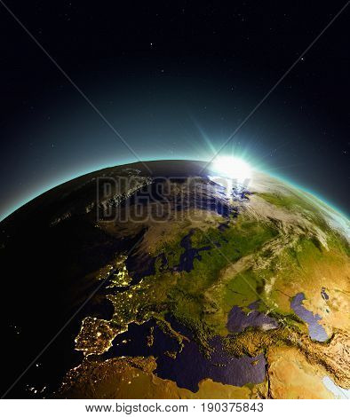 Sunrise Above Europe From Space
