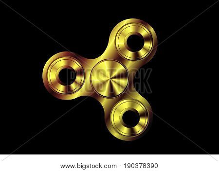 Fidget spinner icon - toy for stress relief and improvement of attention span. Filled gold metallic