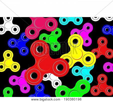 Fidget spinner icon background - toy for stress relief and improvement of attention span. Filled multicolor and black color. Isolated vector illustration or black background