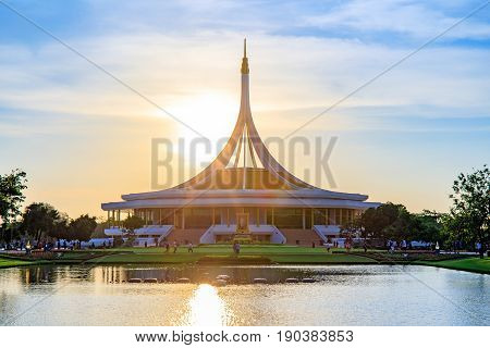 Bangkok, Thailand. - May 14, 2017 : Ratchamangkhala Pavilion at public park name Suan Luang Rama IX on sunset time Bangkok, Thailand.