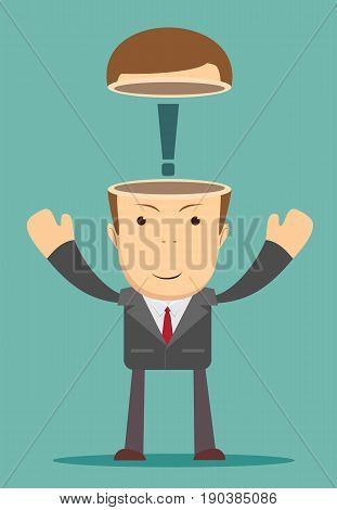Open minded man with exclamation mark inside. Conceptual image . Stock vector illustration for poster, greeting card, website, ad, business presentation, advertisement design.