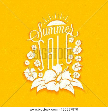 Summer sale banner. Typographic retro style summer poster with textured yellow background. Summer discounts and special offers. Vector illustration