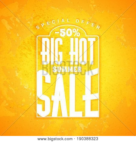 Summer sale banner. Typographic retro style summer poster with textured yellow background. Summer discounts and special offers. Vector illustration