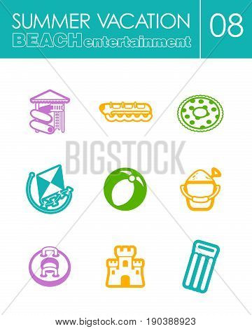 Beach entertainment outline vector icon set. Summer time. Vacation, eps 10