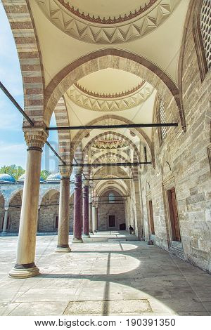 Detail of Suleymaniye Mosque cortyard in Istanbul's historic center Turkey