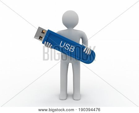 3D Man - Usb Stick. 3D Rendered Illustration