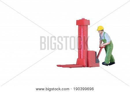 Miniature Worker People With Lifting Tools Isolated With Clipping Paht On White Background. Elegant