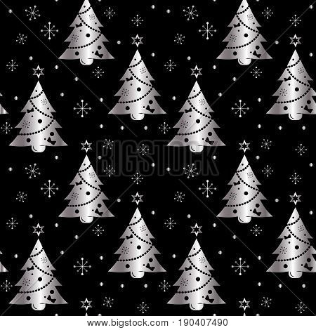 Festive background.Seamless pattern of silver on a dark background.Tree. Christmas and New year.Texture for webprintWallpaperdecorationwinterfashionwebsite backgroundgift wrappingVector