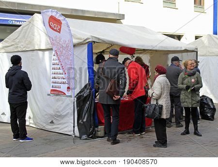 People At The Agitation Tent In Jyvyskala, Finland