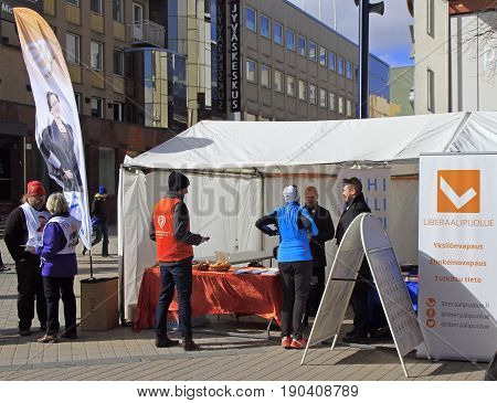 People At The Agitation Tent In Jyvyskala, Finland