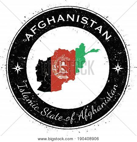 Afghanistan Circular Patriotic Badge. Grunge Rubber Stamp With National Flag, Map And The Afghanista