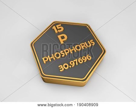 phosphorus - P - chemical element periodic table hexagonal shape 3d illustration